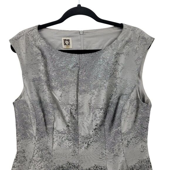 Vtg 80s Metallic Silver Fit Flare Dress Sz 14 Pockets Holiday Party Cocktail - Picture 5 of 11